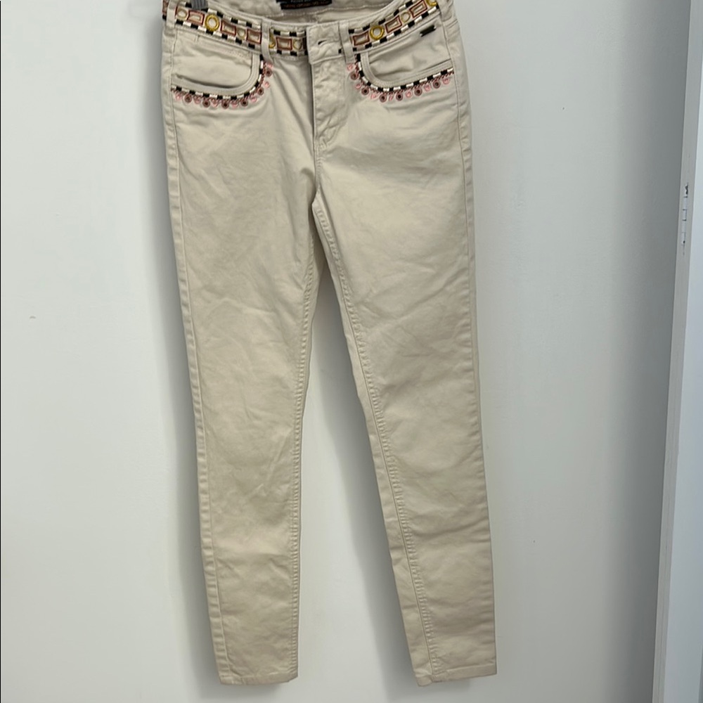 Scotch Soda Maison Beige Embroidered Waist Line Skinny Ankle Denim Jeans Size 24